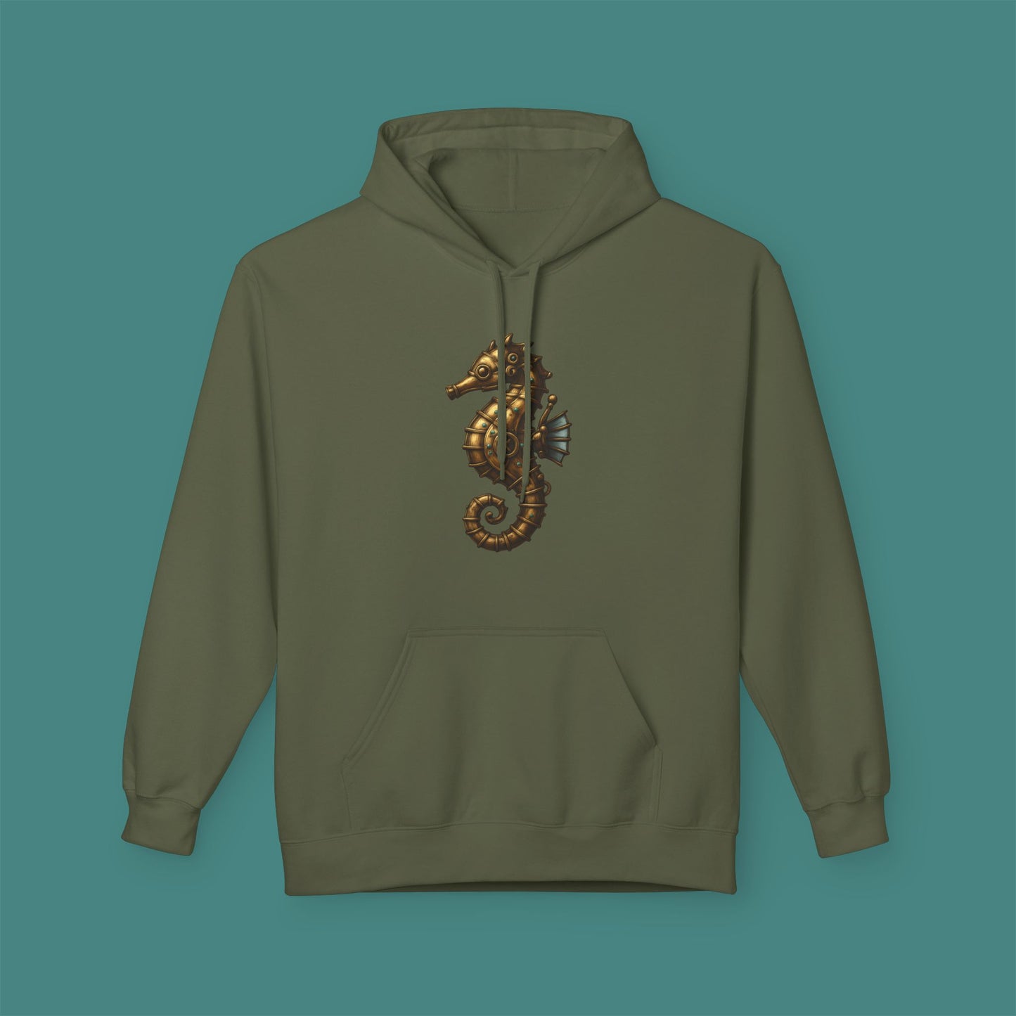 Steampunk Mechanical Seahorse Fleece Unisex Hoodie