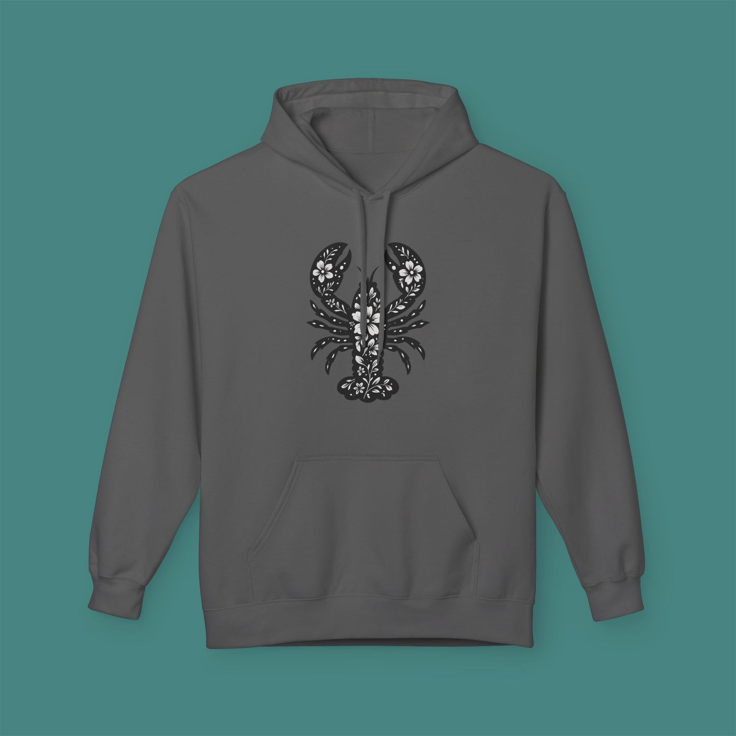 Floral Lobster Silhouette Fleece Unisex Hoodie
