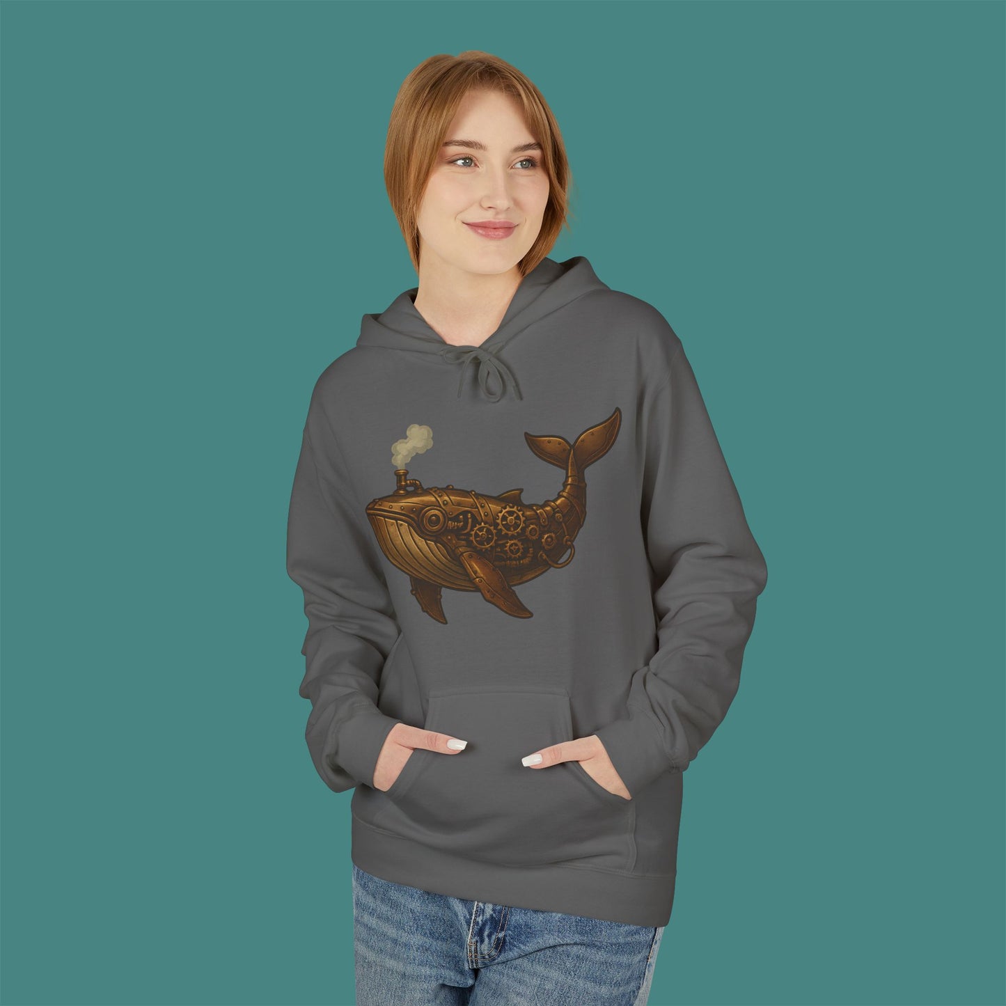 Steampunk Mechanical Whale Fleece Unisex Hoodie