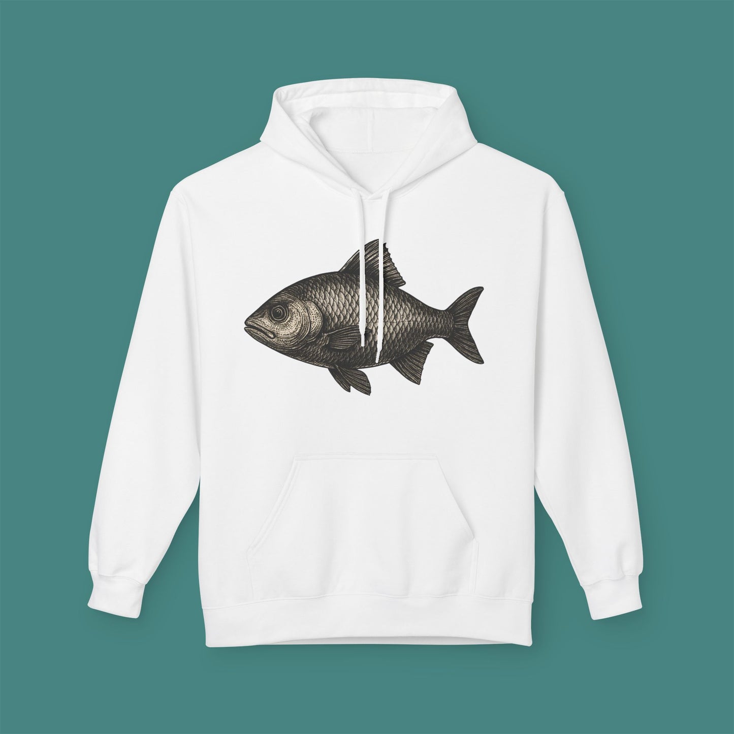 Vintage Etching Fish Fleece Unisex Hoodie