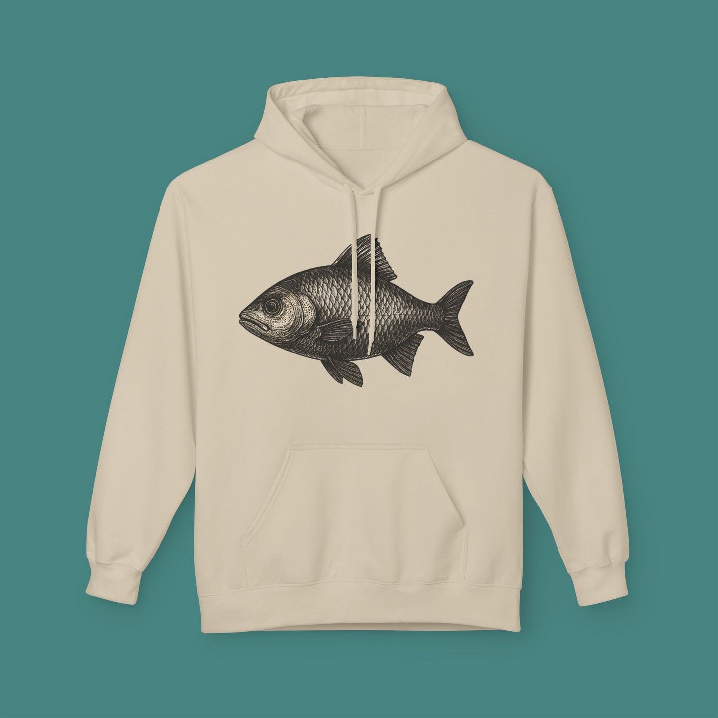 Vintage Etching Fish Fleece Unisex Hoodie