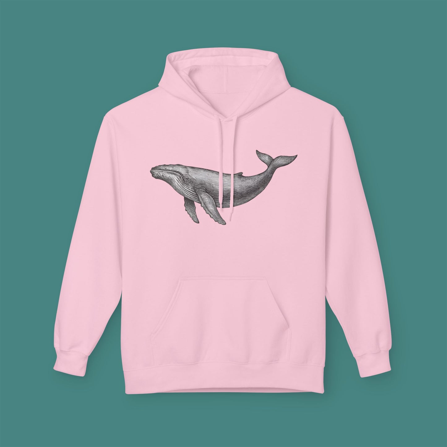 Vintage Etching Whale Fleece Unisex Hoodie