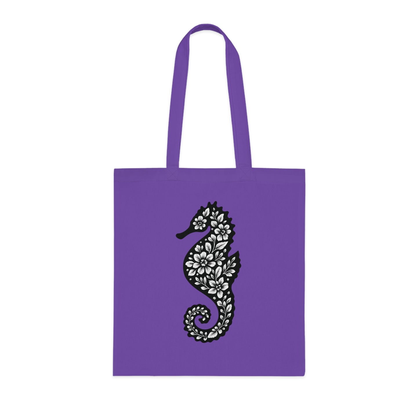 Floral Seahorse Silhouette Tote Bag