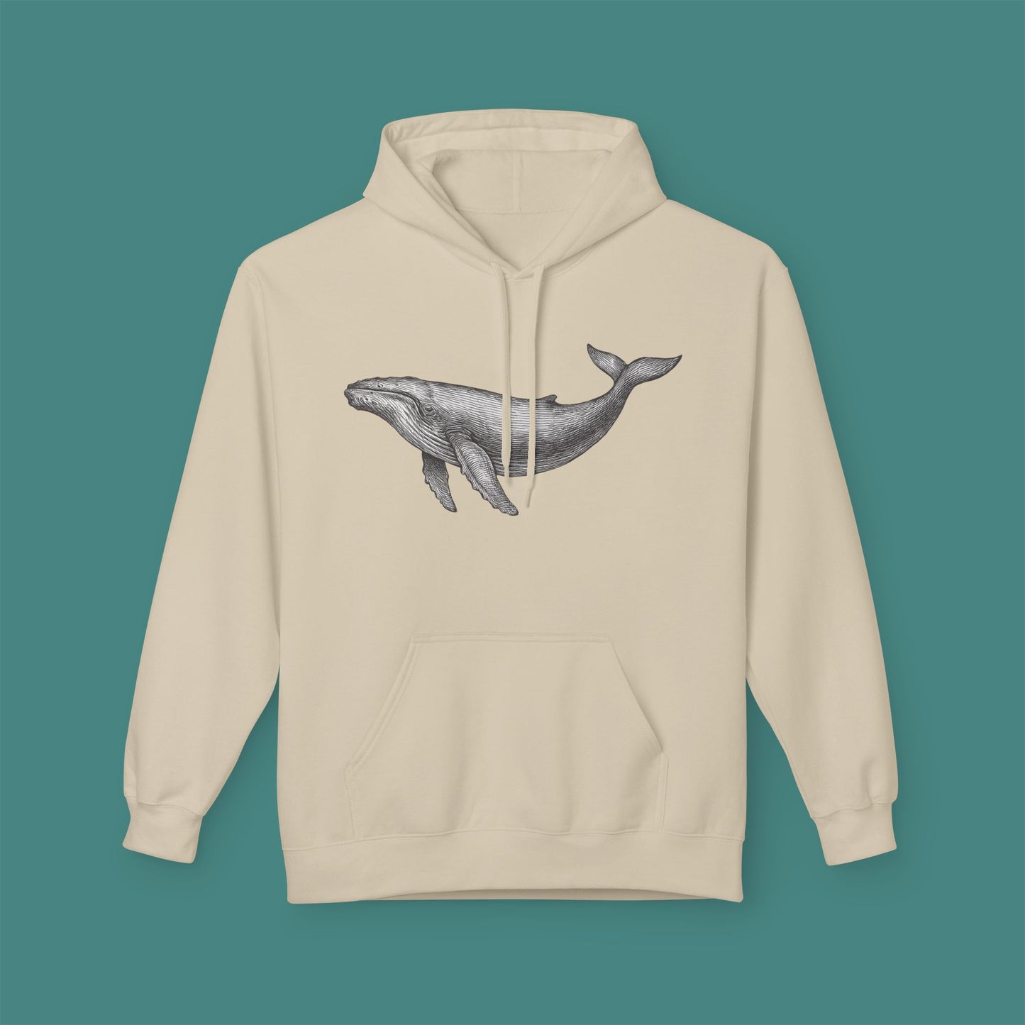 Vintage Etching Whale Fleece Unisex Hoodie