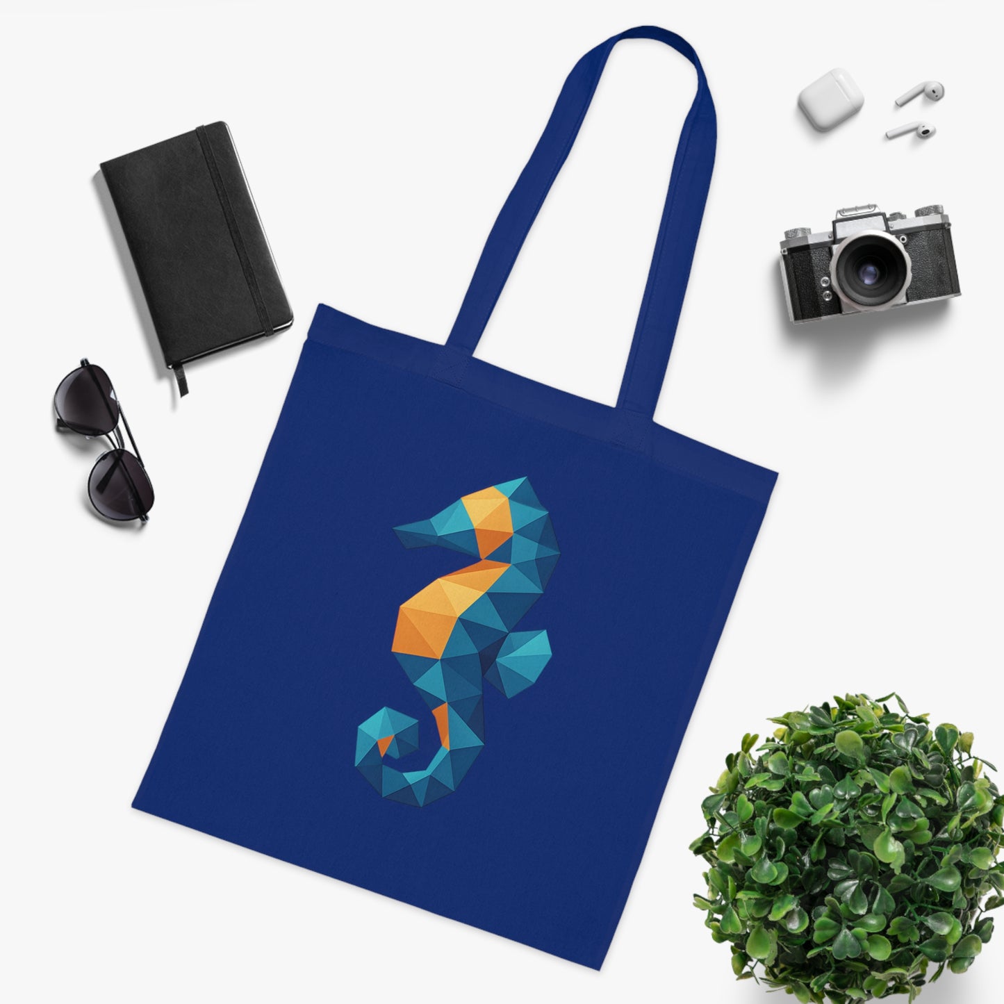 Geometric Polygon Seahorse Tote Bag