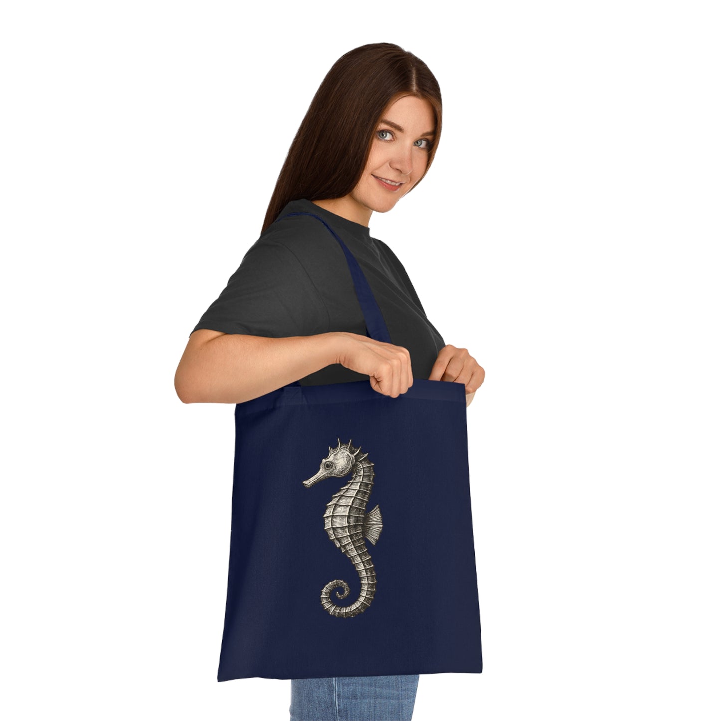 Vintage Etching Seahorse Tote Bag