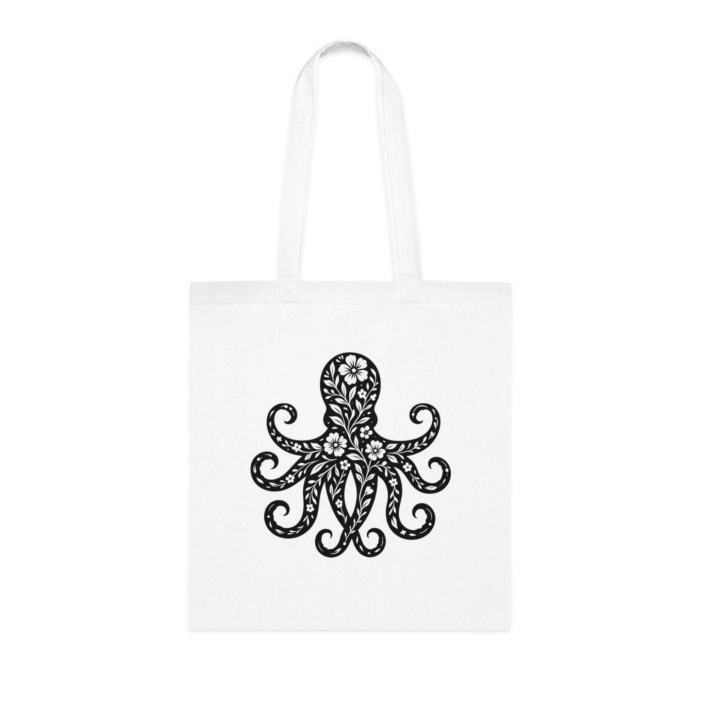 Floral Octopus Silhouette Tote Bag