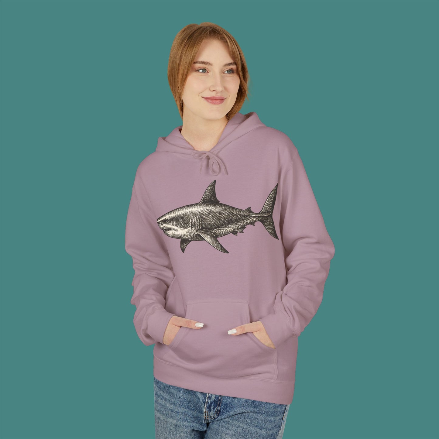 Vintage Etching Shark Fleece Unisex Hoodie