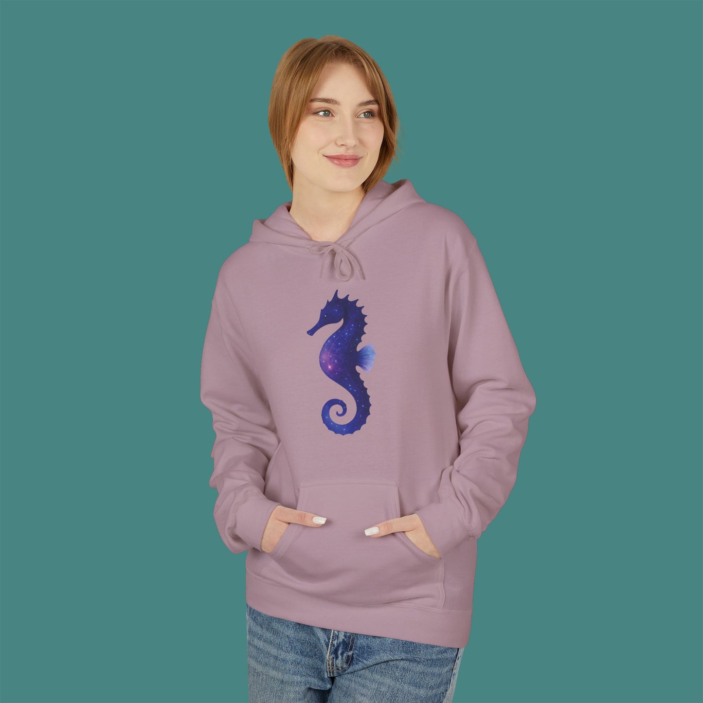 Cosmic Galaxy Seahorse Fleece Unisex Hoodie