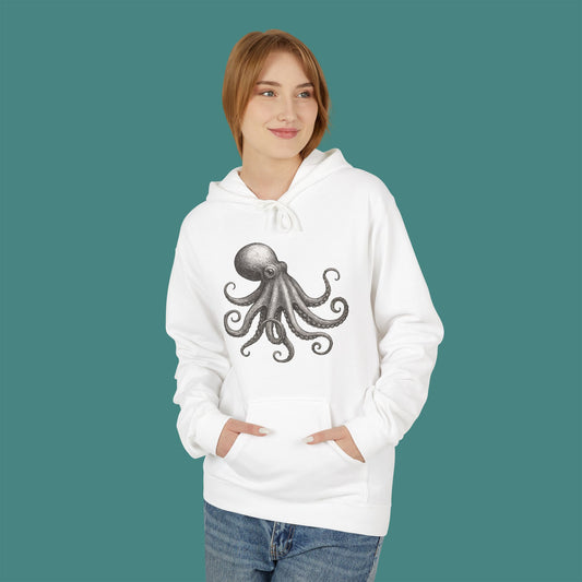 Vintage Etching Octopus Fleece Unisex Hoodie