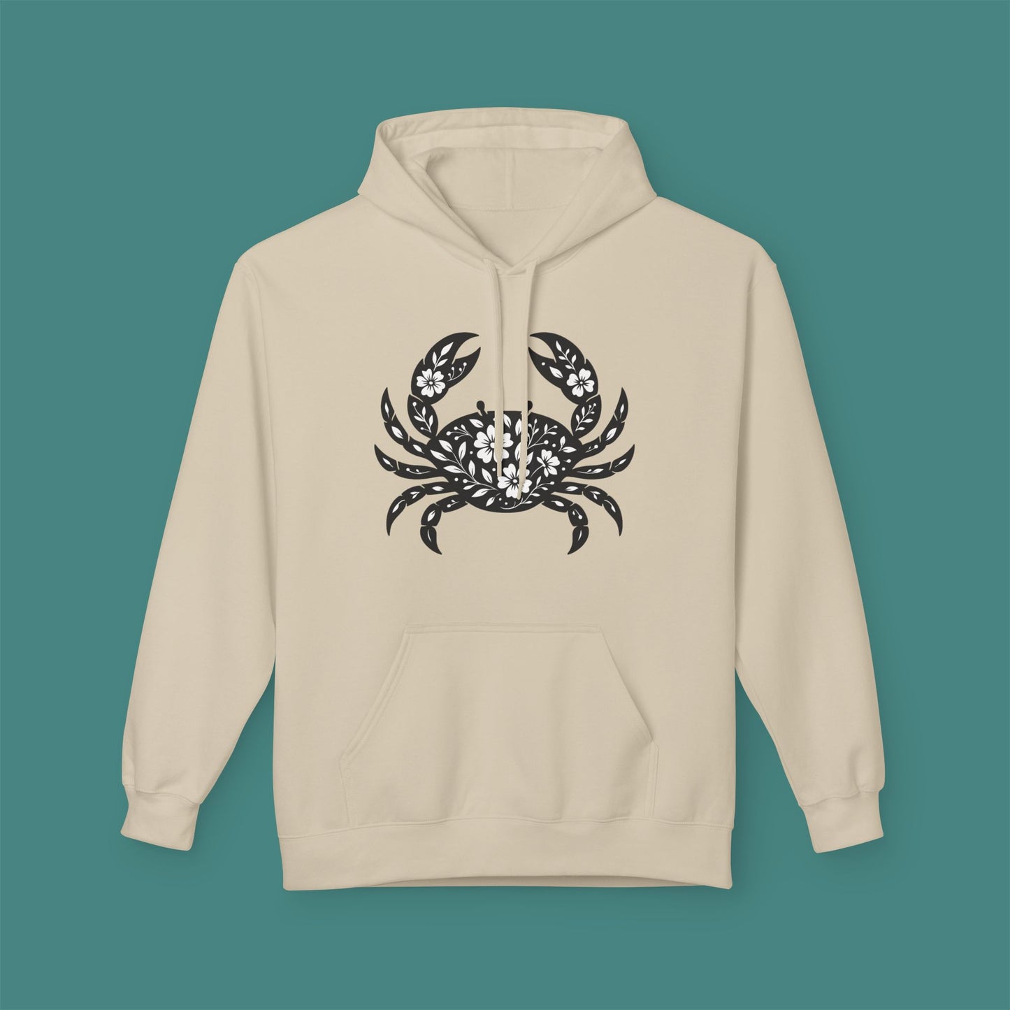 Floral Crab Silhouette Fleece Unisex Hoodie