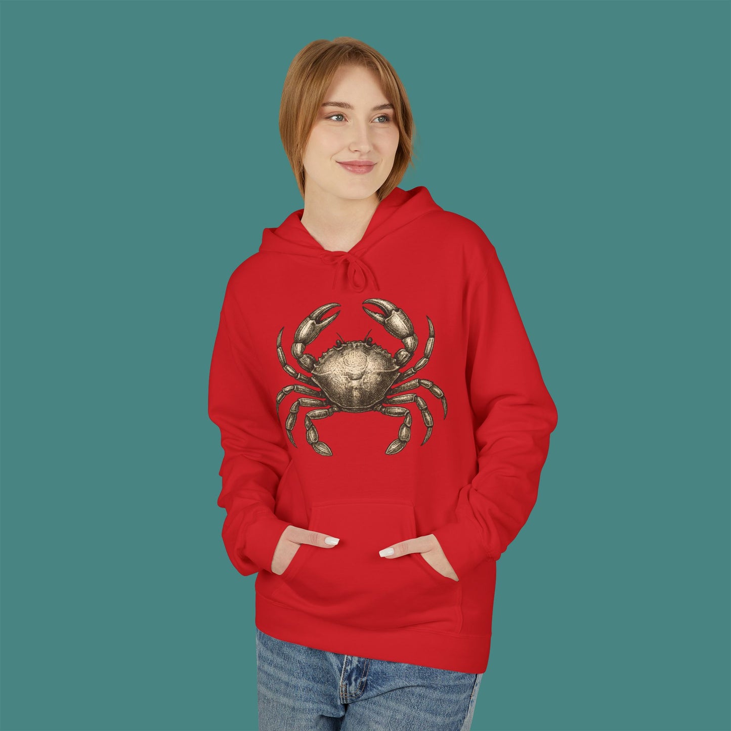 Vintage Etching Crab Fleece Unisex Hoodie