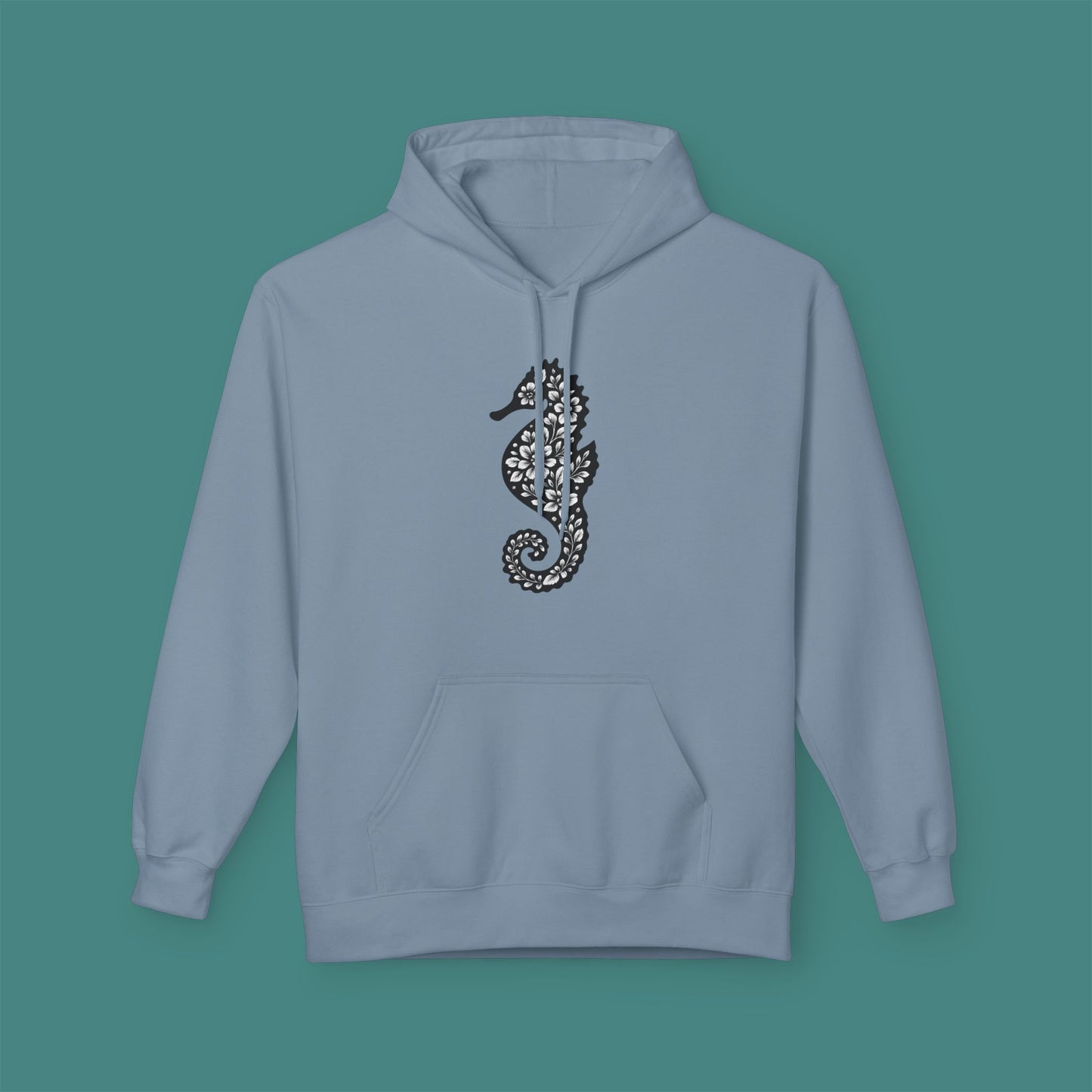 Floral Seahorse Silhouette Fleece Unisex Hoodie