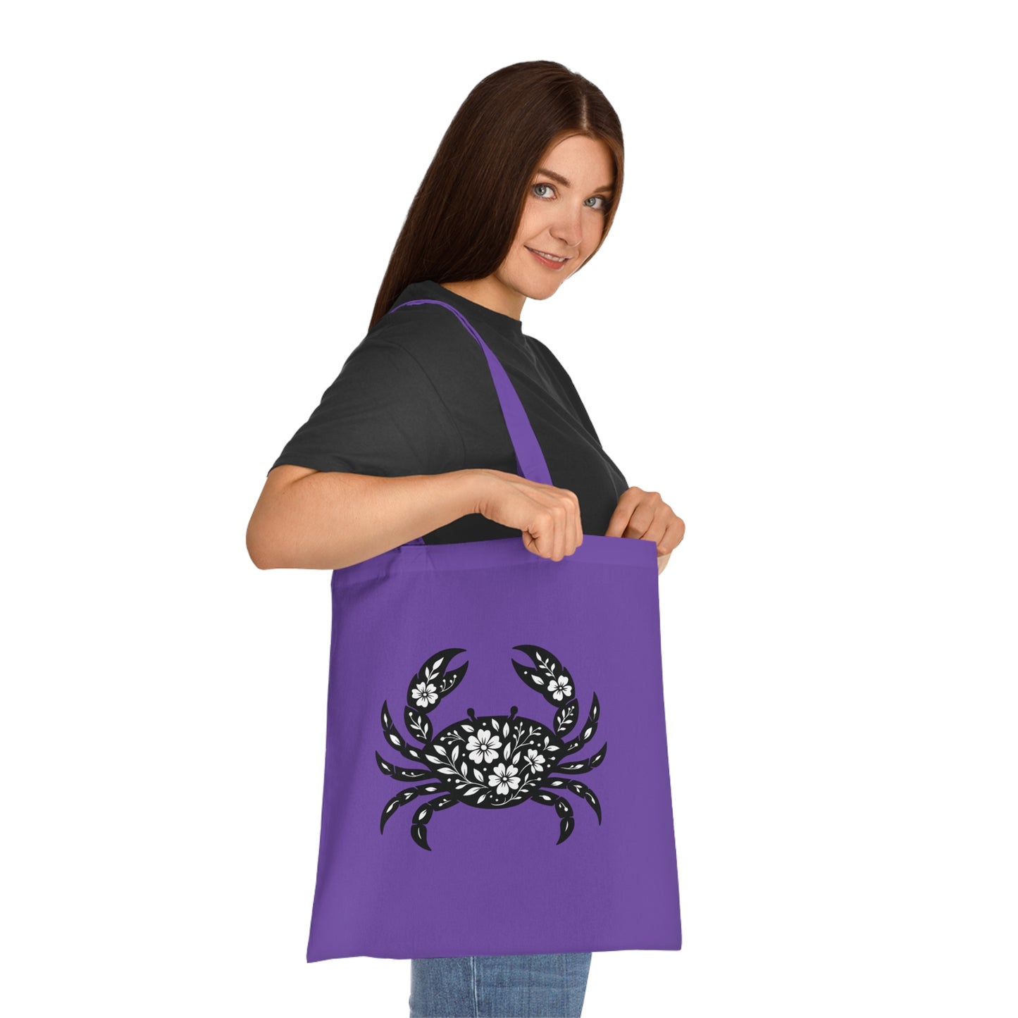 Floral Crab Silhouette Tote Bag