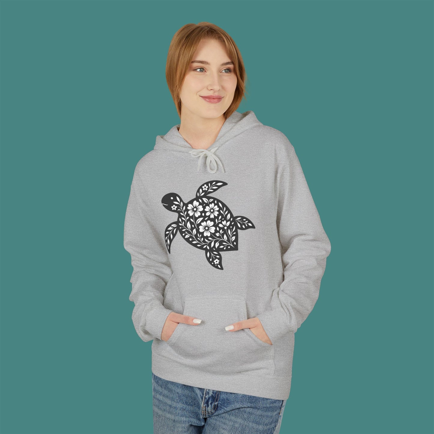 Floral Turtle Silhouette Fleece Unisex Hoodie