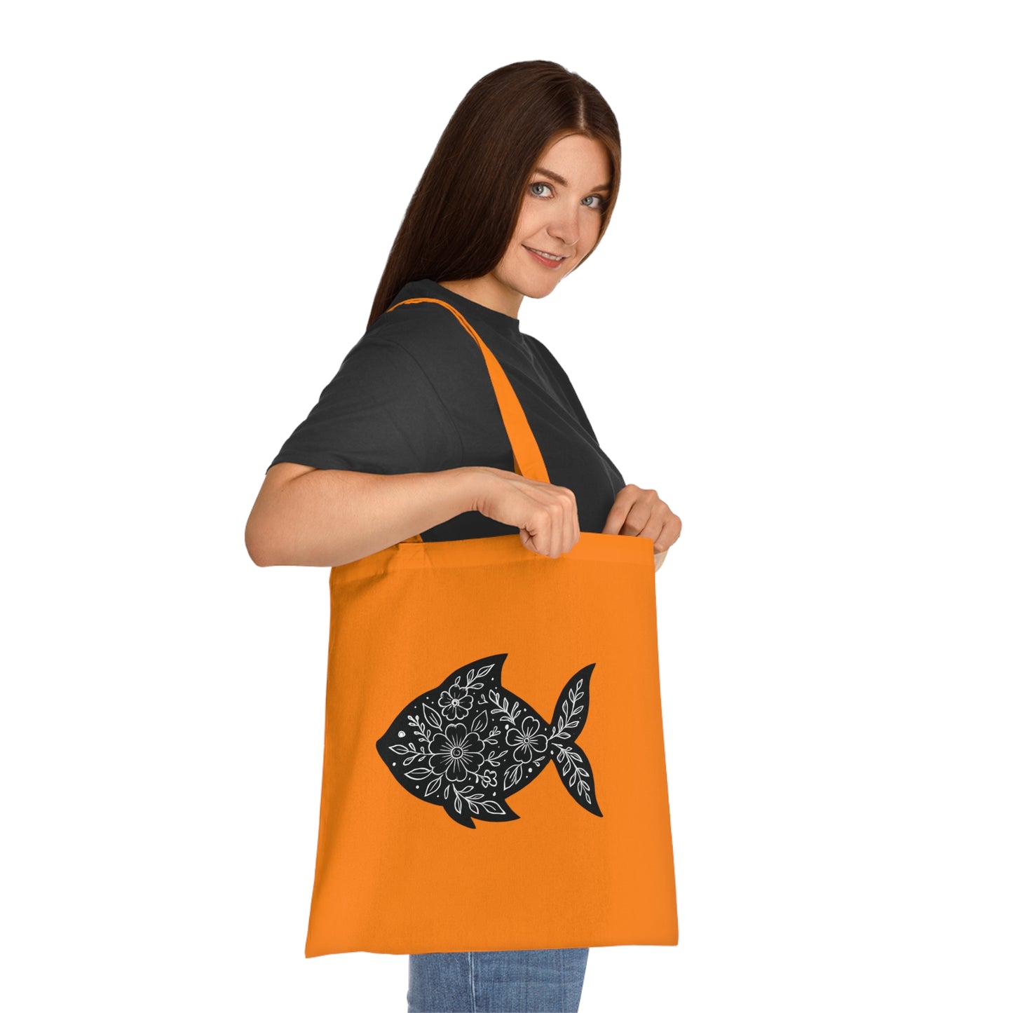 Floral Fish Silhouette Tote Bag