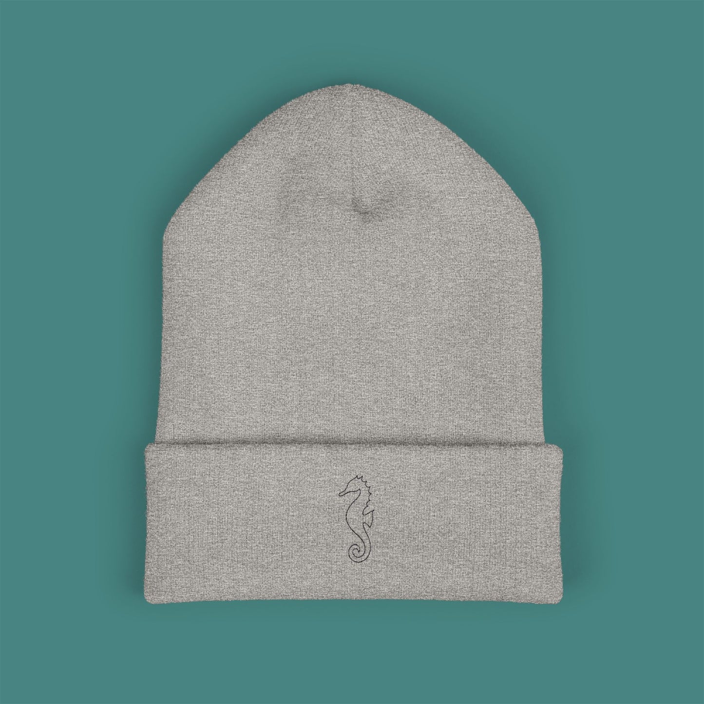 Minimalist Line Art Seahorse Embroidered Beanie