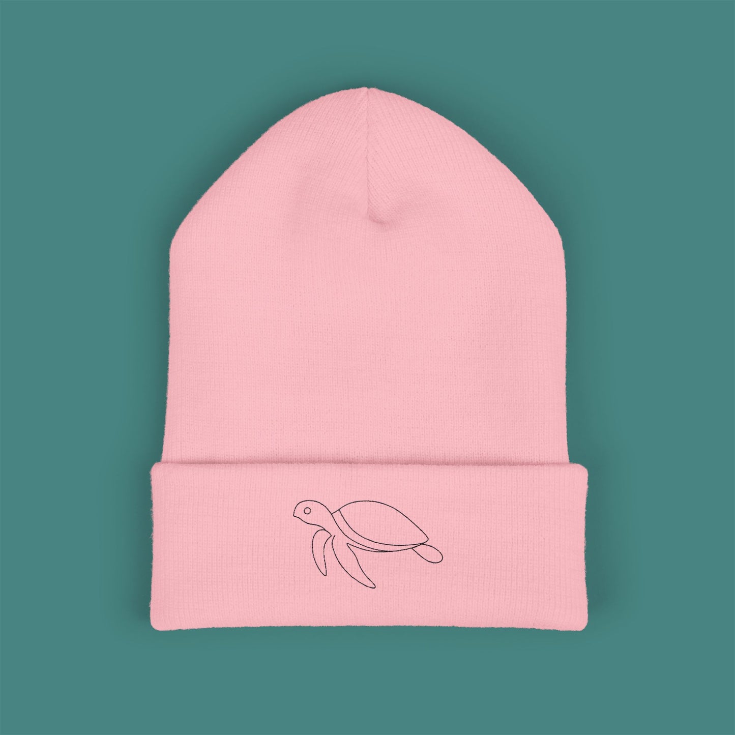 Minimalist Line Art Turtle Embroidered Beanie