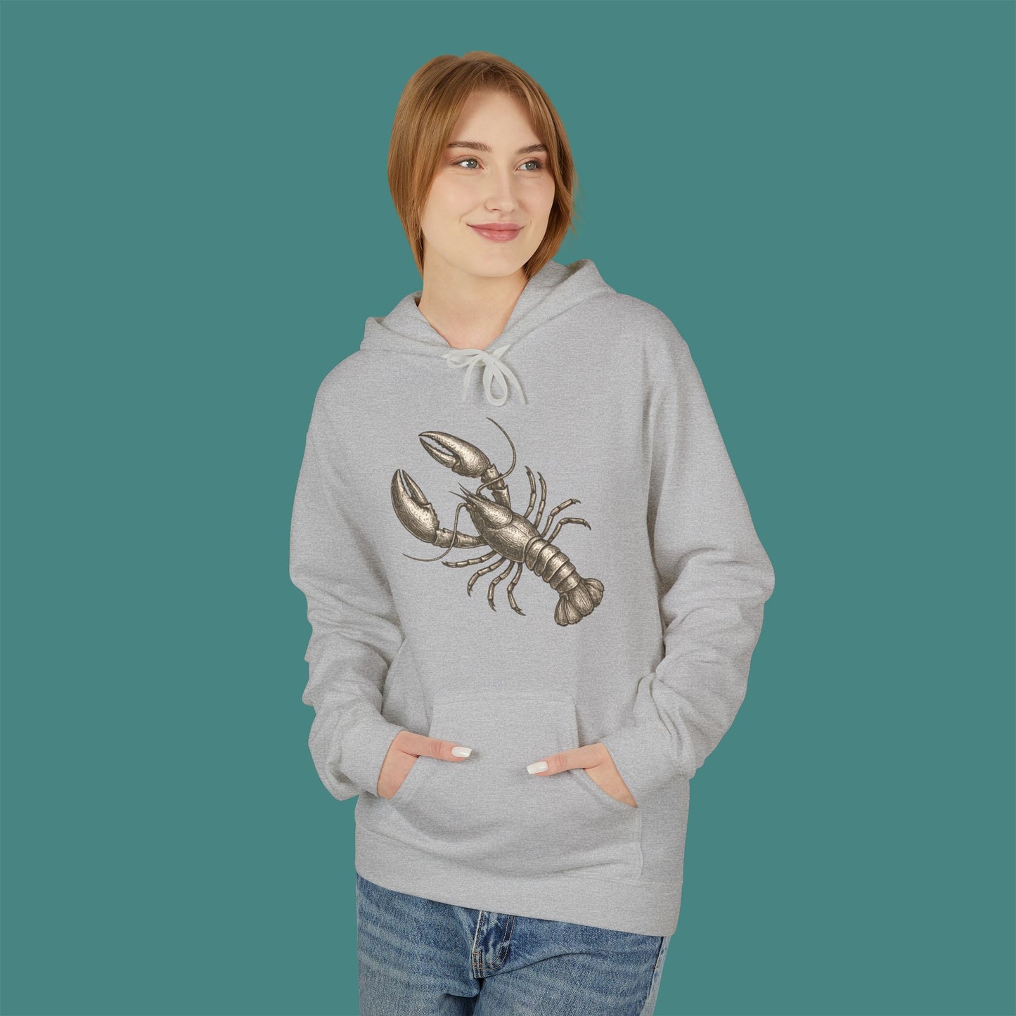 Vintage Etching Lobster Fleece Unisex Hoodie