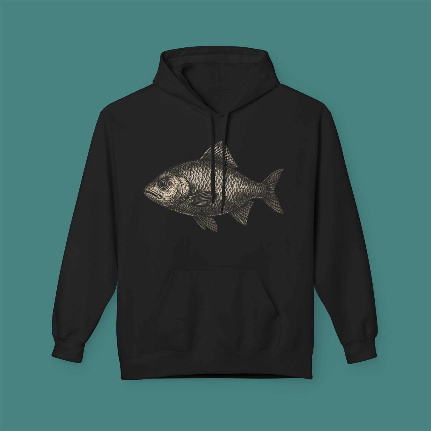 Vintage Etching Fish Fleece Unisex Hoodie