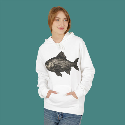 Vintage Etching Fish Fleece Unisex Hoodie