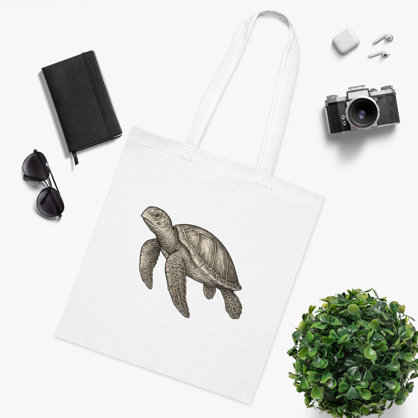 Vintage Etching Turtle Tote Bag