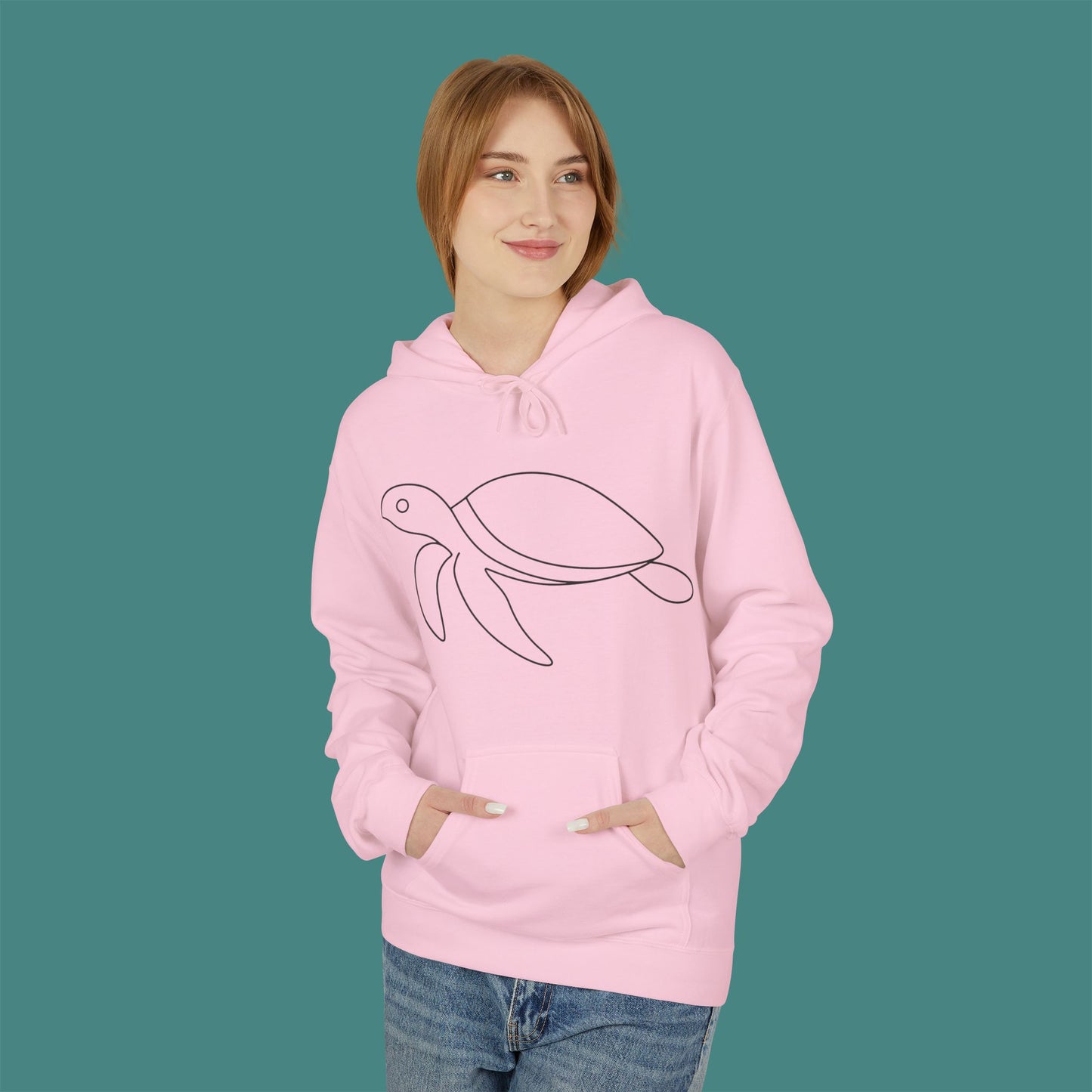 Minimalist Line Art Turtle Fleece Unisex Hoodie