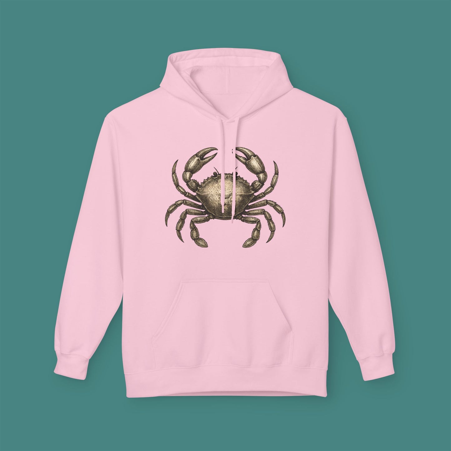 Vintage Etching Crab Fleece Unisex Hoodie