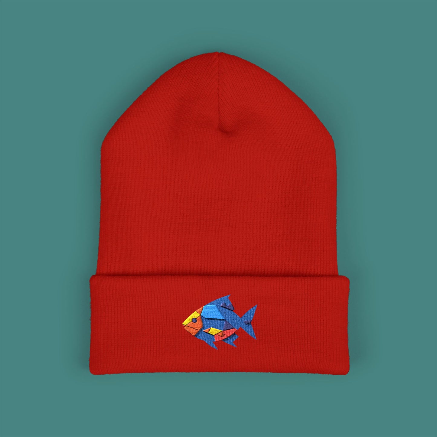 Geometric Polygon Fish Embroidered Beanie