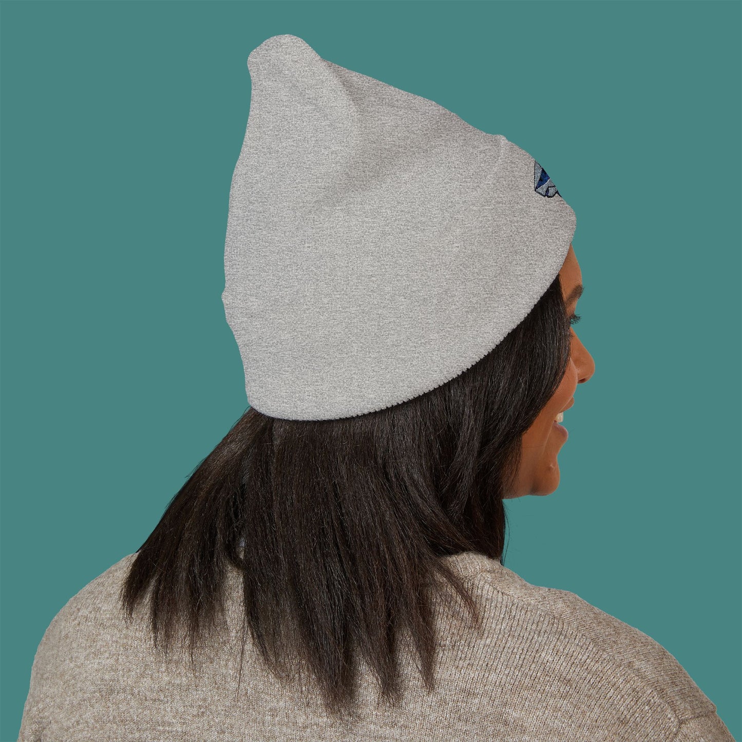 Geometric Polygon Shark Embroidered Beanie