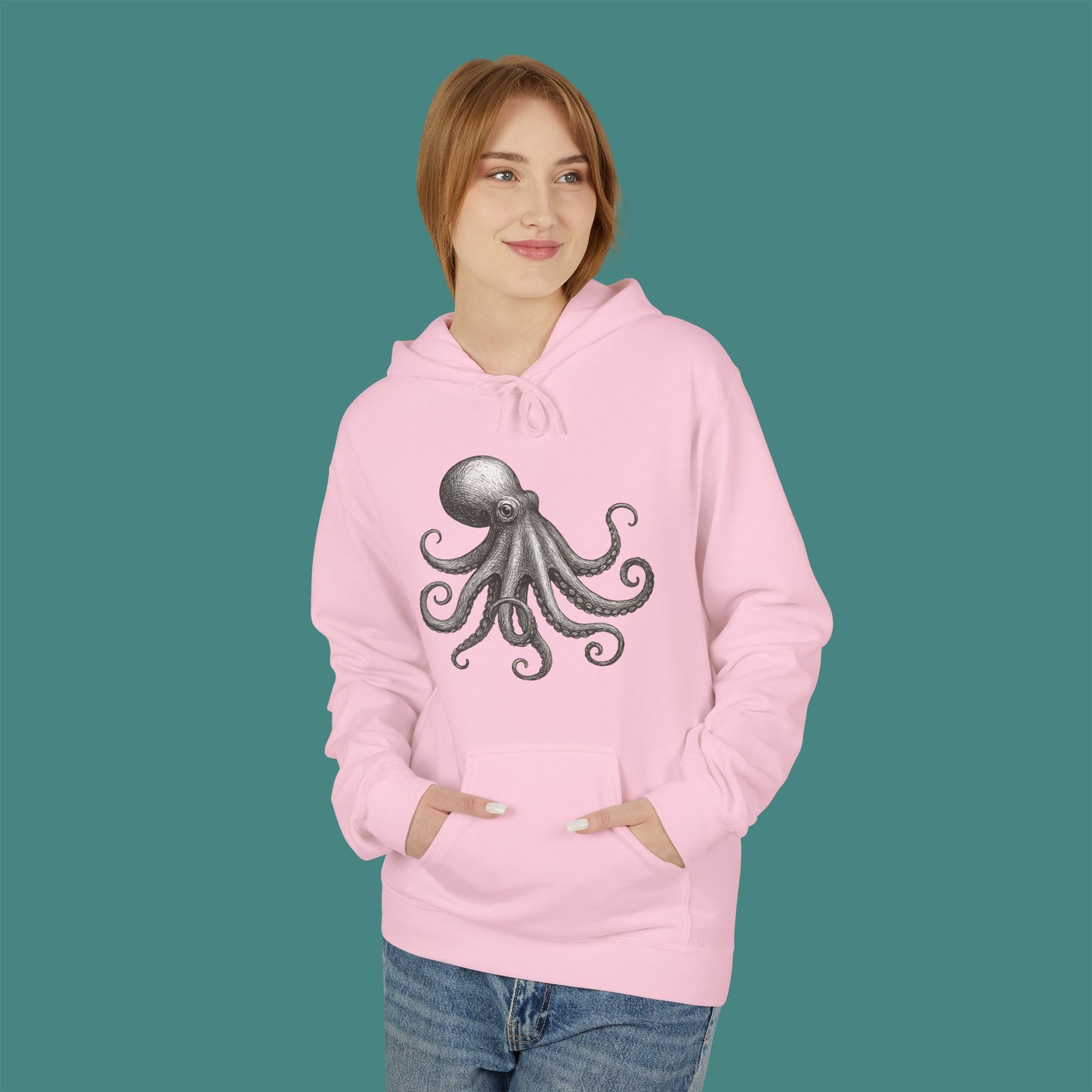 Vintage Etching Octopus Fleece Unisex Hoodie