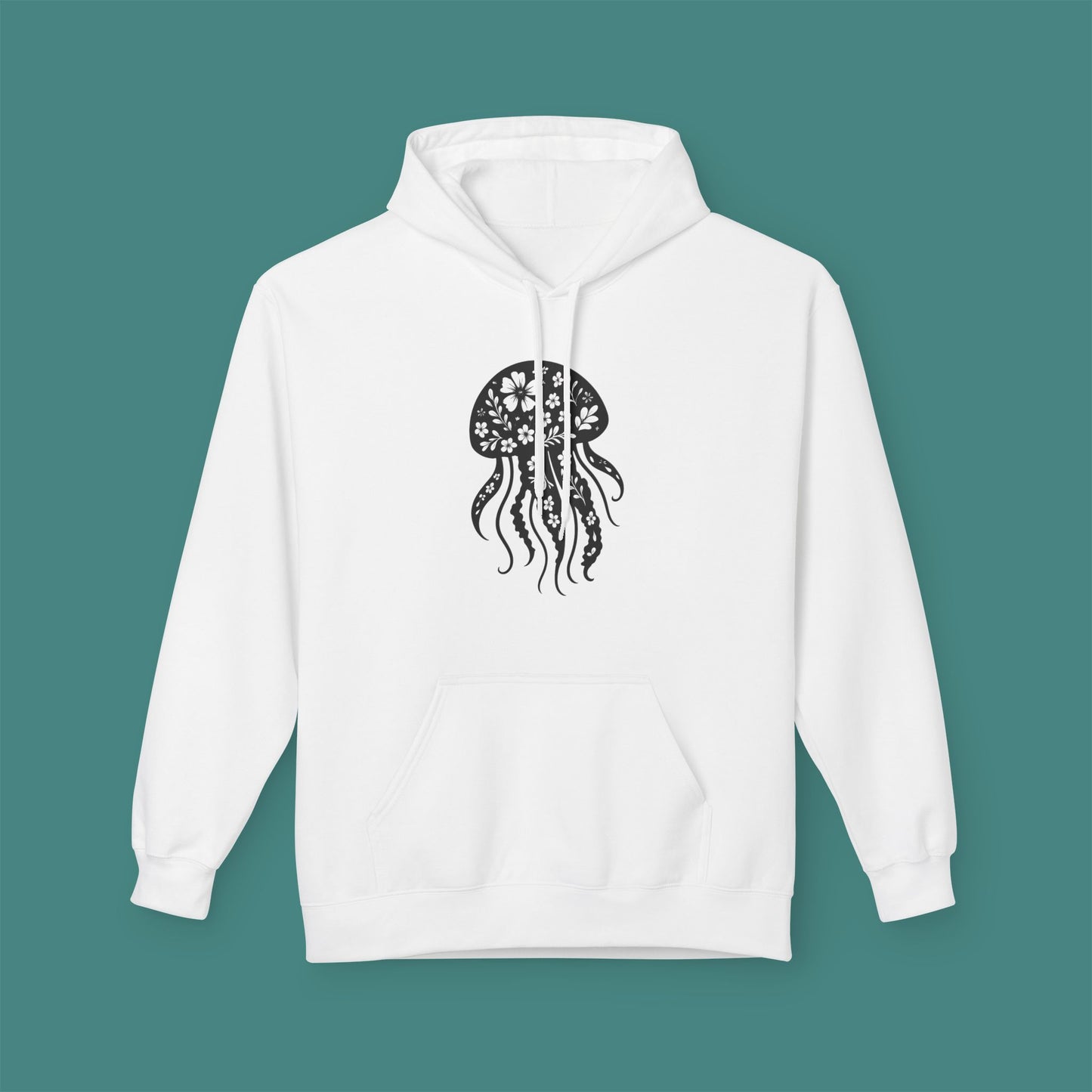 Floral Jellyfish Silhouette Fleece Unisex Hoodie