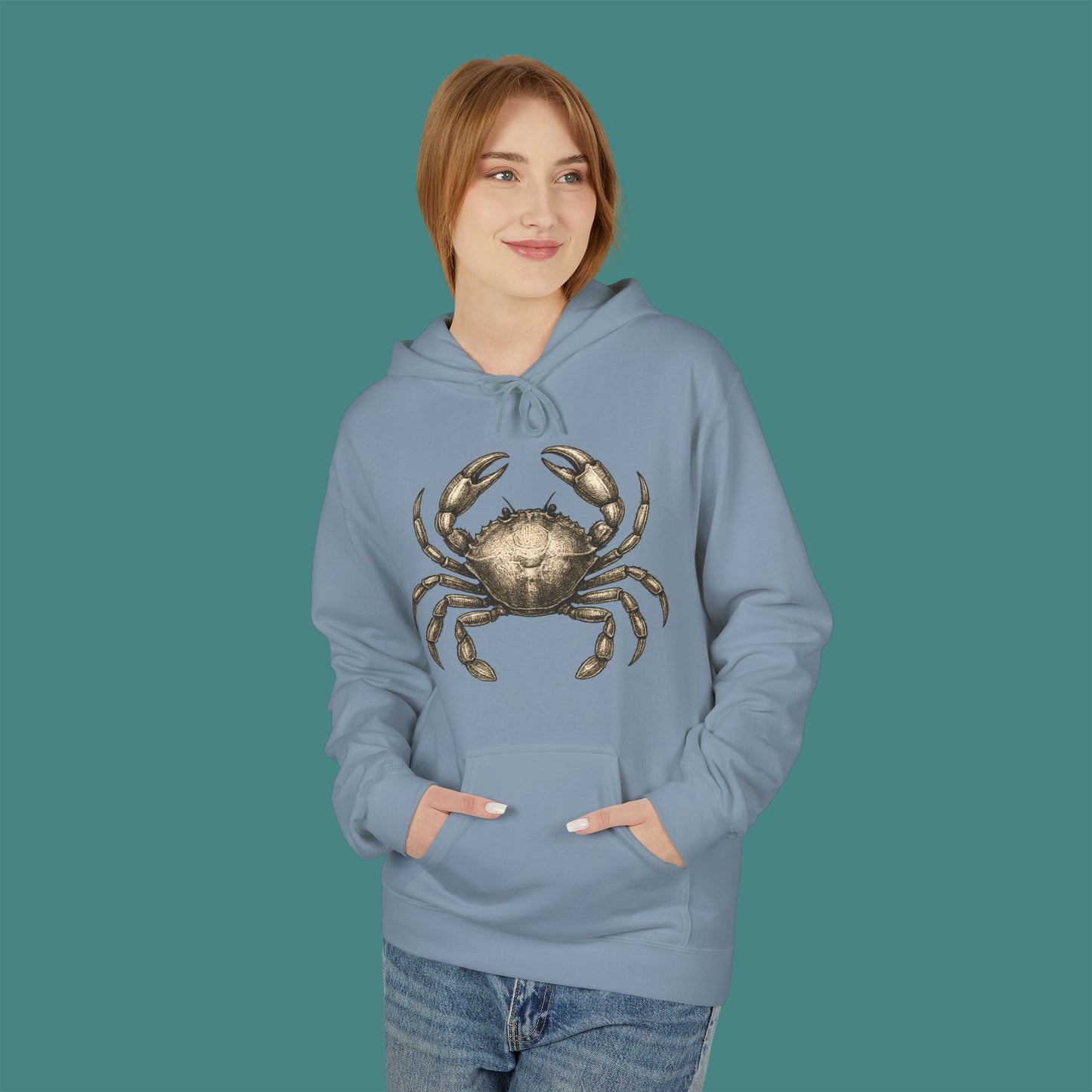 Vintage Etching Crab Fleece Unisex Hoodie