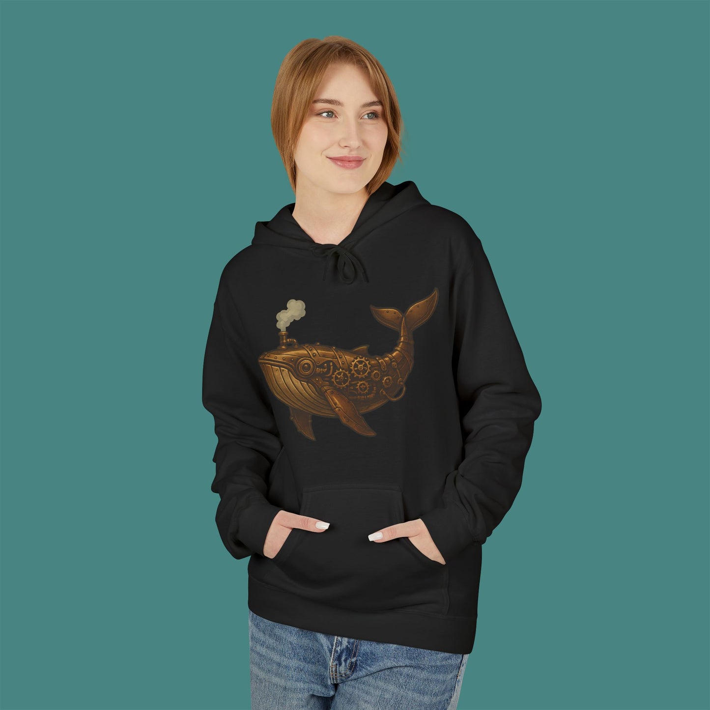 Steampunk Mechanical Whale Fleece Unisex Hoodie