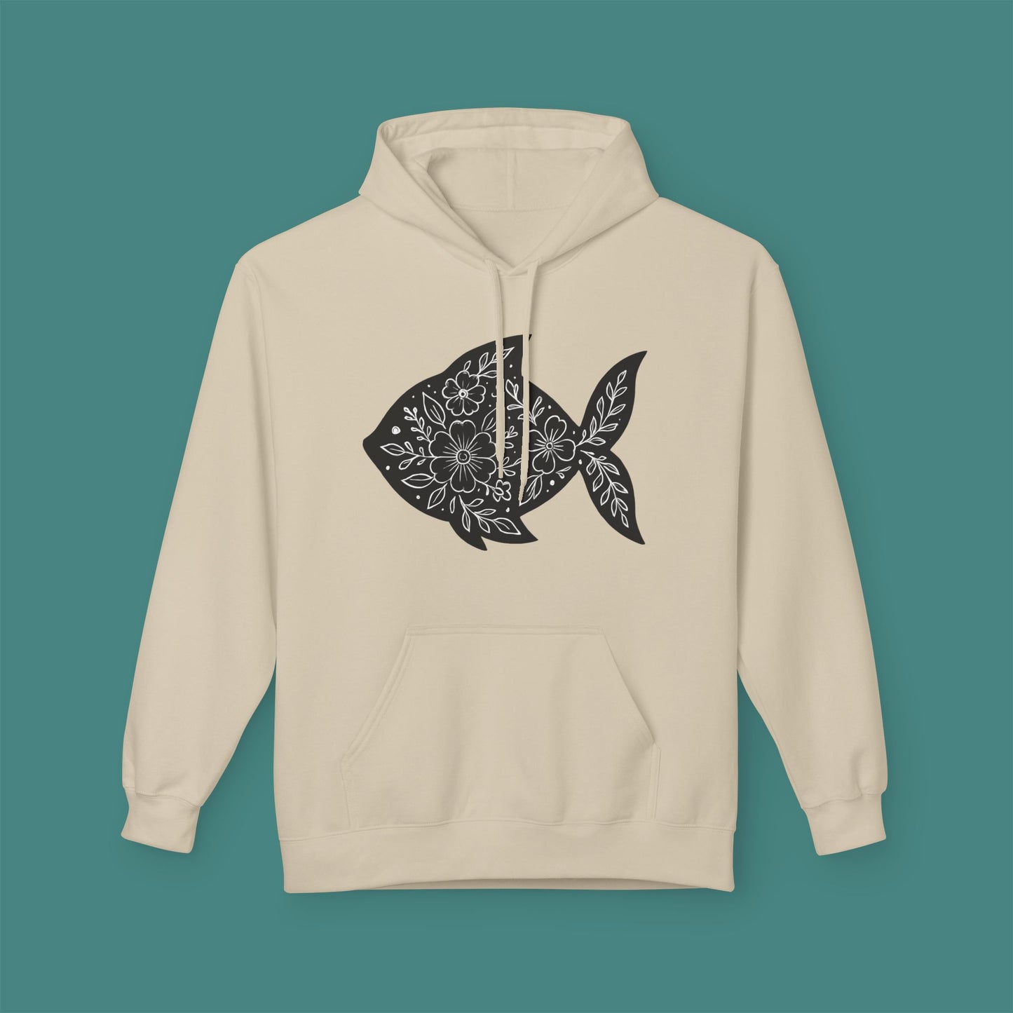 Floral Fish Silhouette Fleece Unisex Hoodie