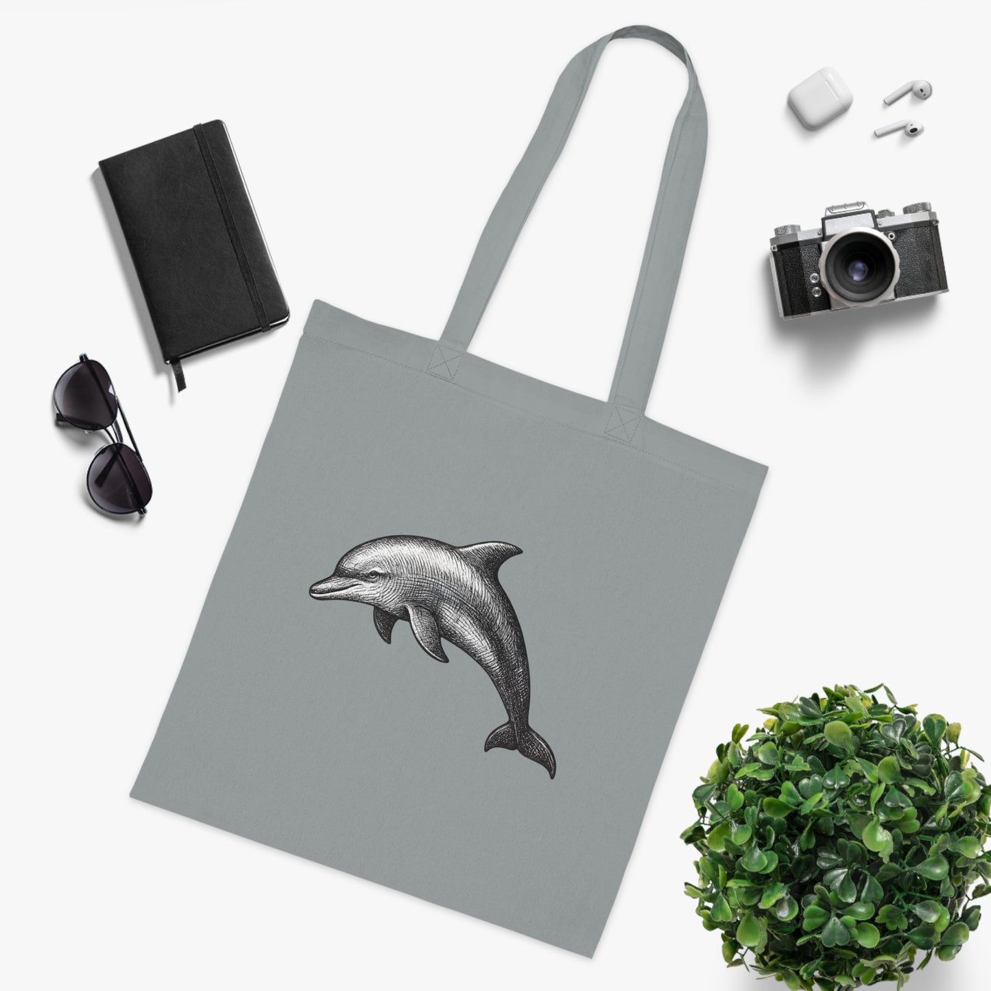 Vintage Etching Dolphin Tote Bag
