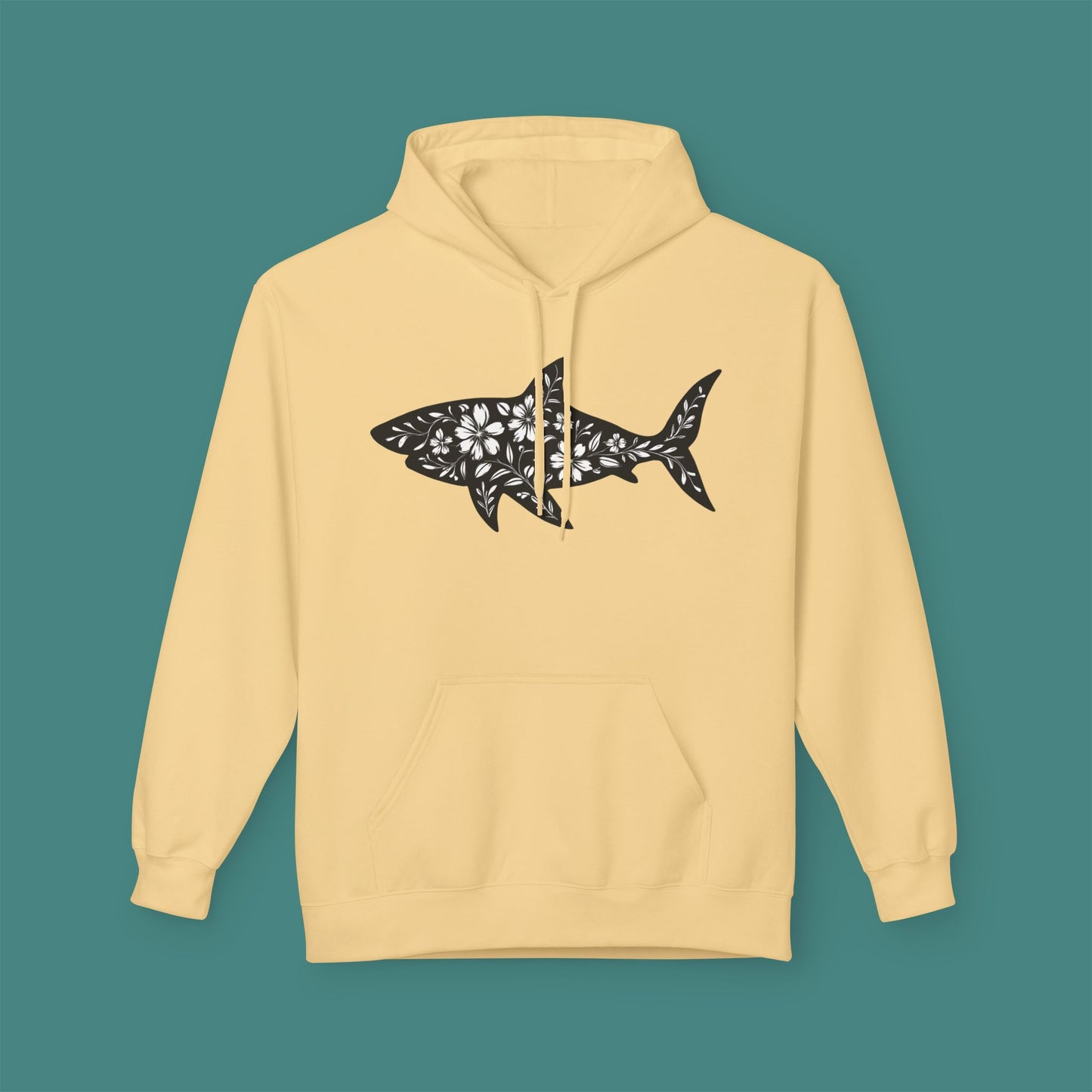 Floral Shark Silhouette Fleece Unisex Hoodie