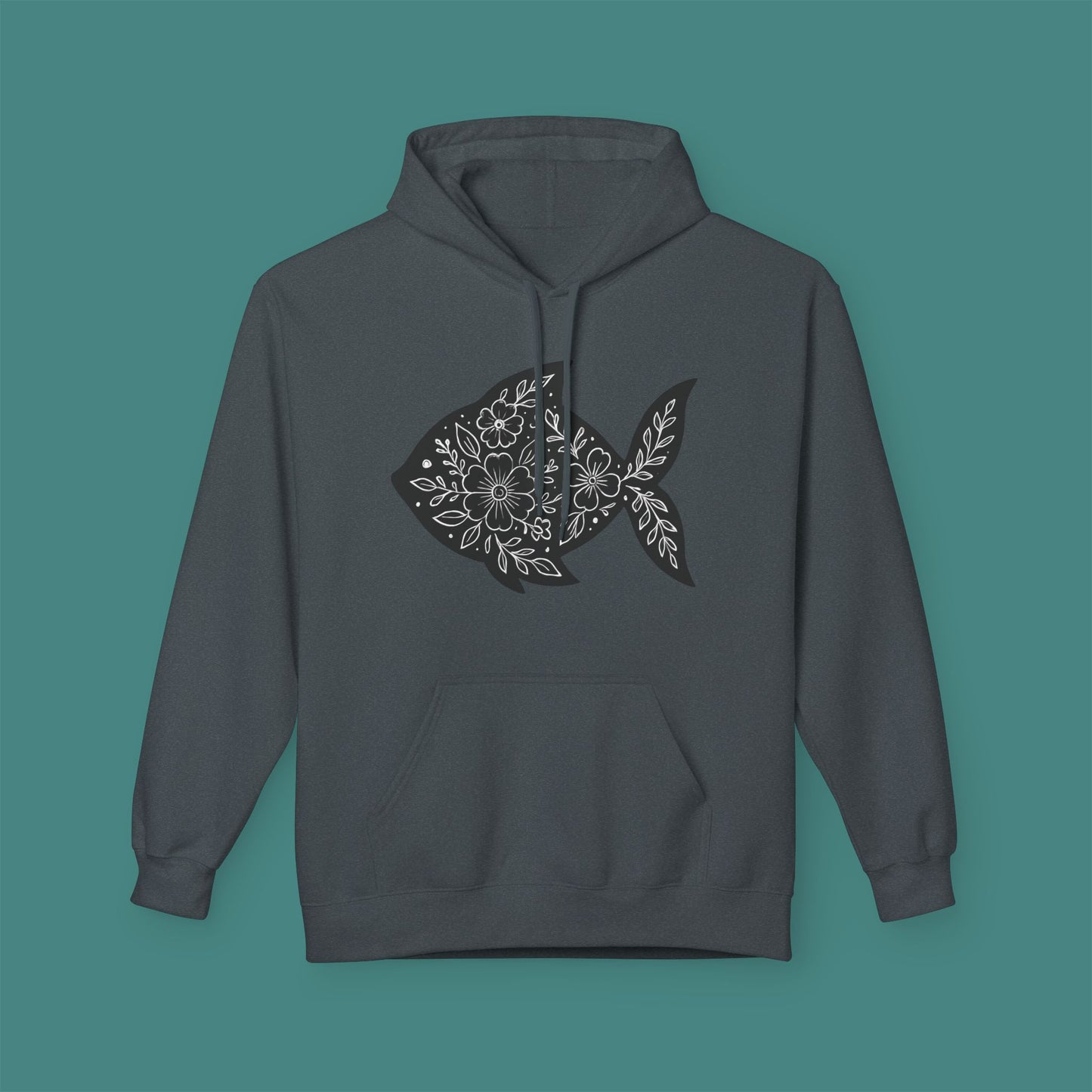 Floral Fish Silhouette Fleece Unisex Hoodie