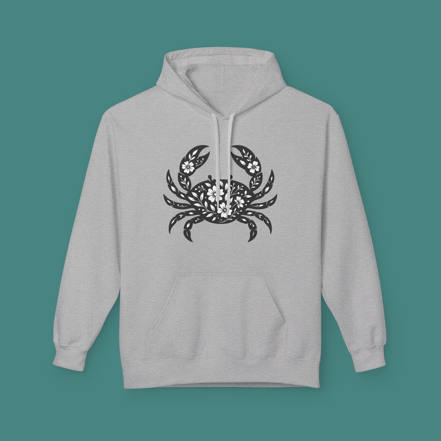 Floral Crab Silhouette Fleece Unisex Hoodie