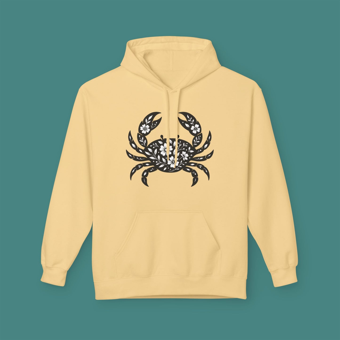Floral Crab Silhouette Fleece Unisex Hoodie