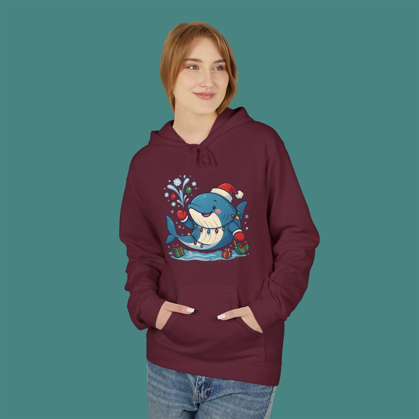 Christmas Whale Fleece Unisex Hoodie