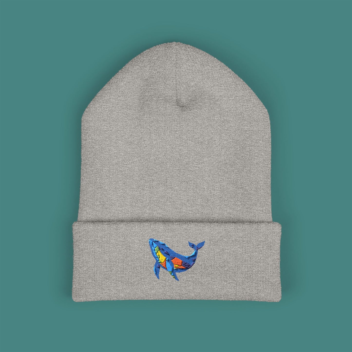 Geometric Polygon Whale Embroidered Beanie