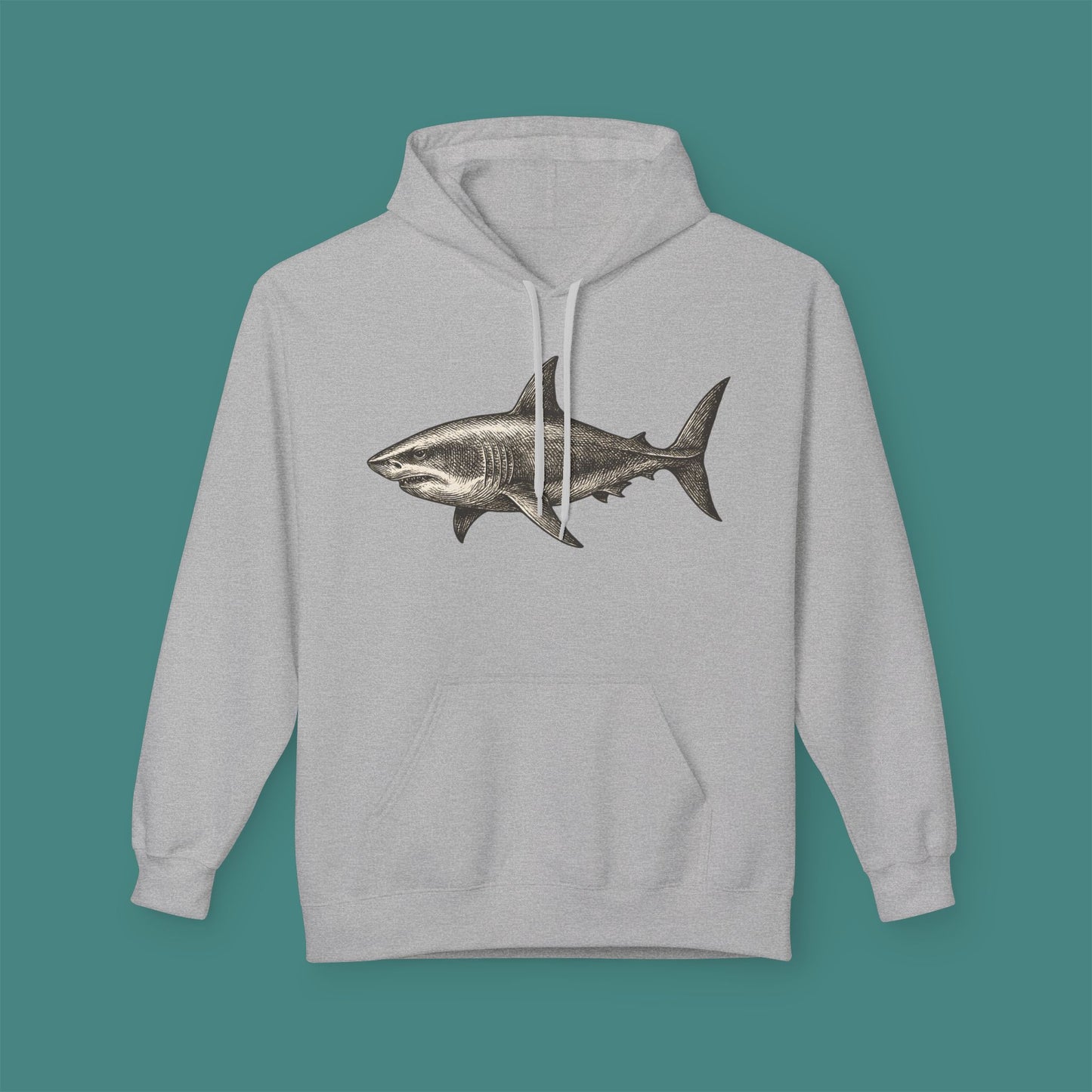 Vintage Etching Shark Fleece Unisex Hoodie