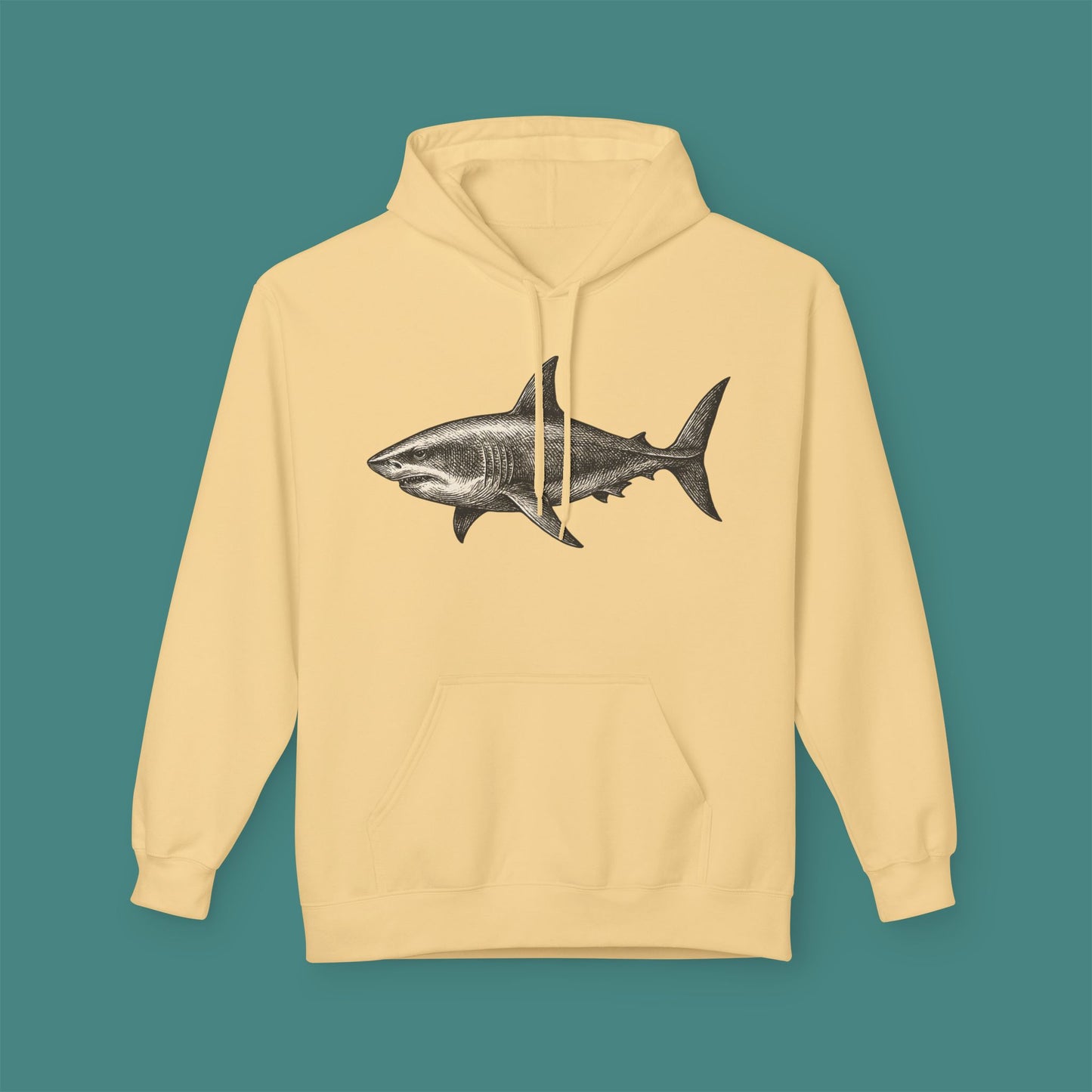 Vintage Etching Shark Fleece Unisex Hoodie