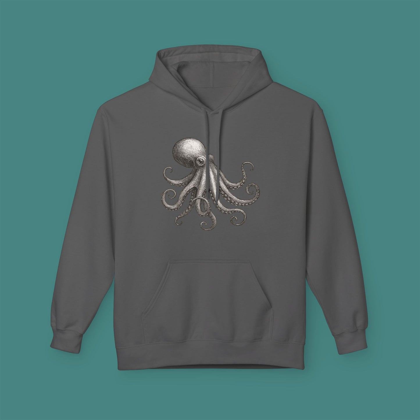 Vintage Etching Octopus Fleece Unisex Hoodie