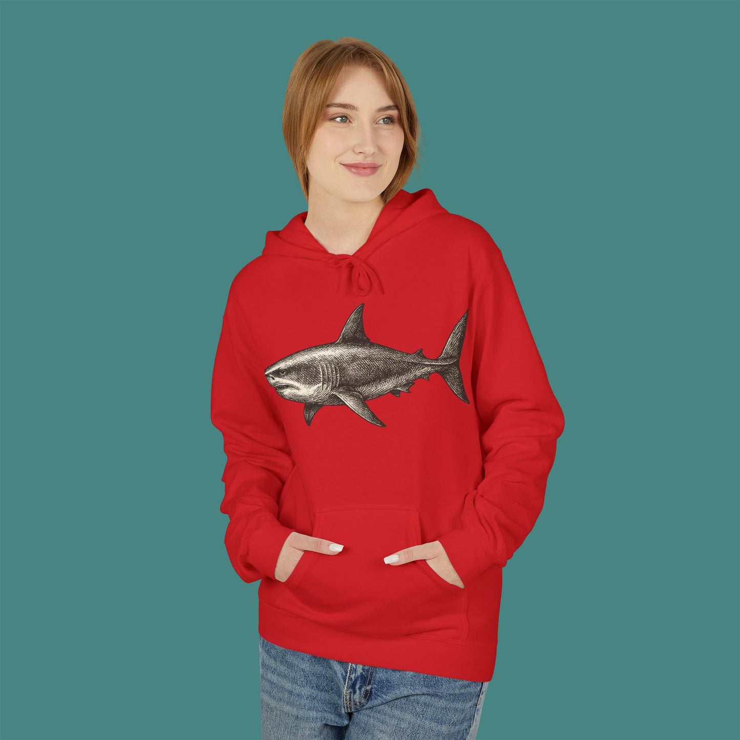 Vintage Etching Shark Fleece Unisex Hoodie