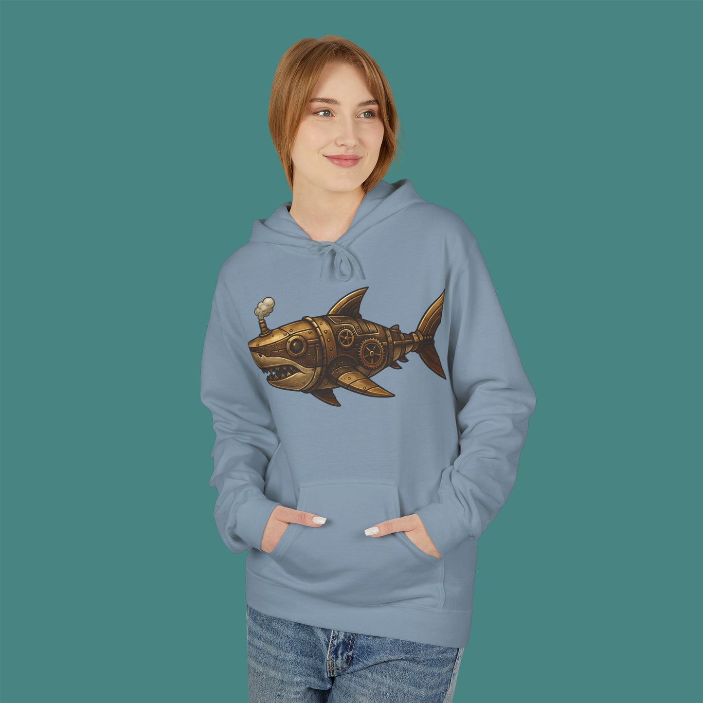 Steampunk Mechanical Shark Fleece Unisex Hoodie