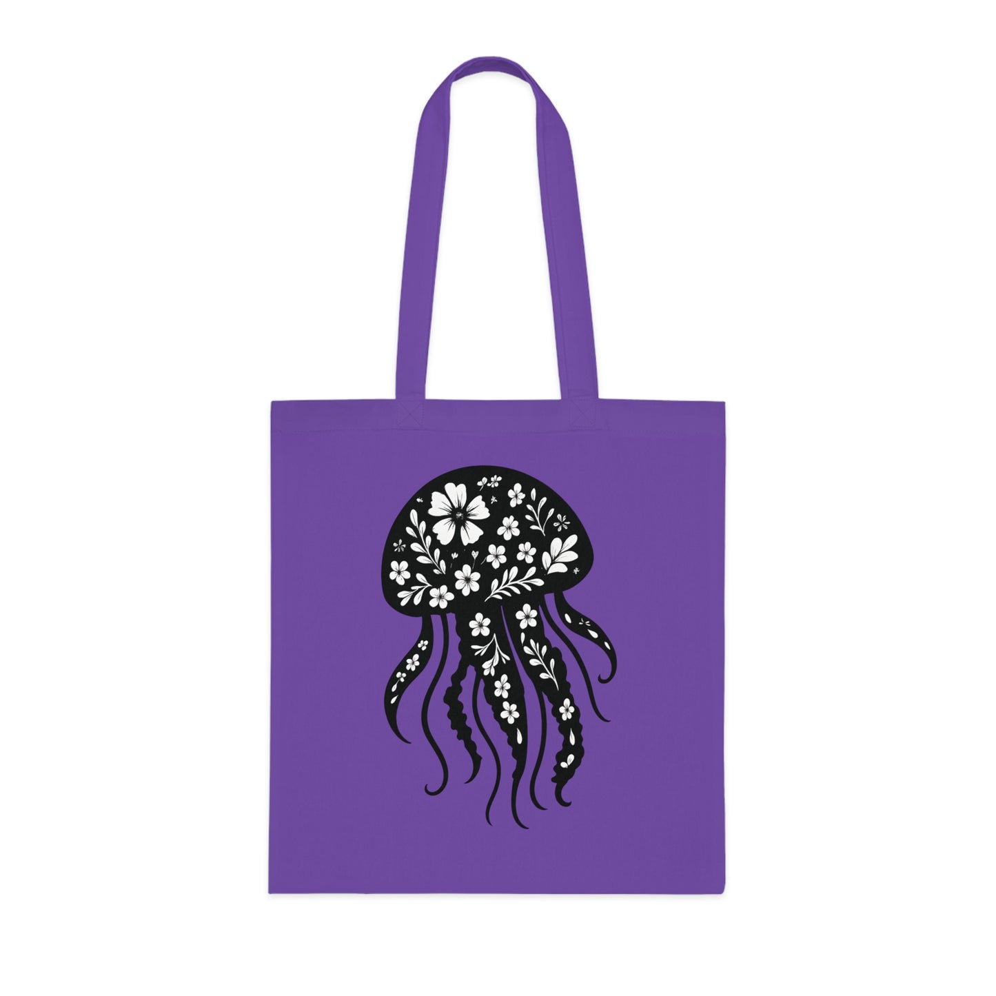 Floral Jellyfish Silhouette Tote Bag