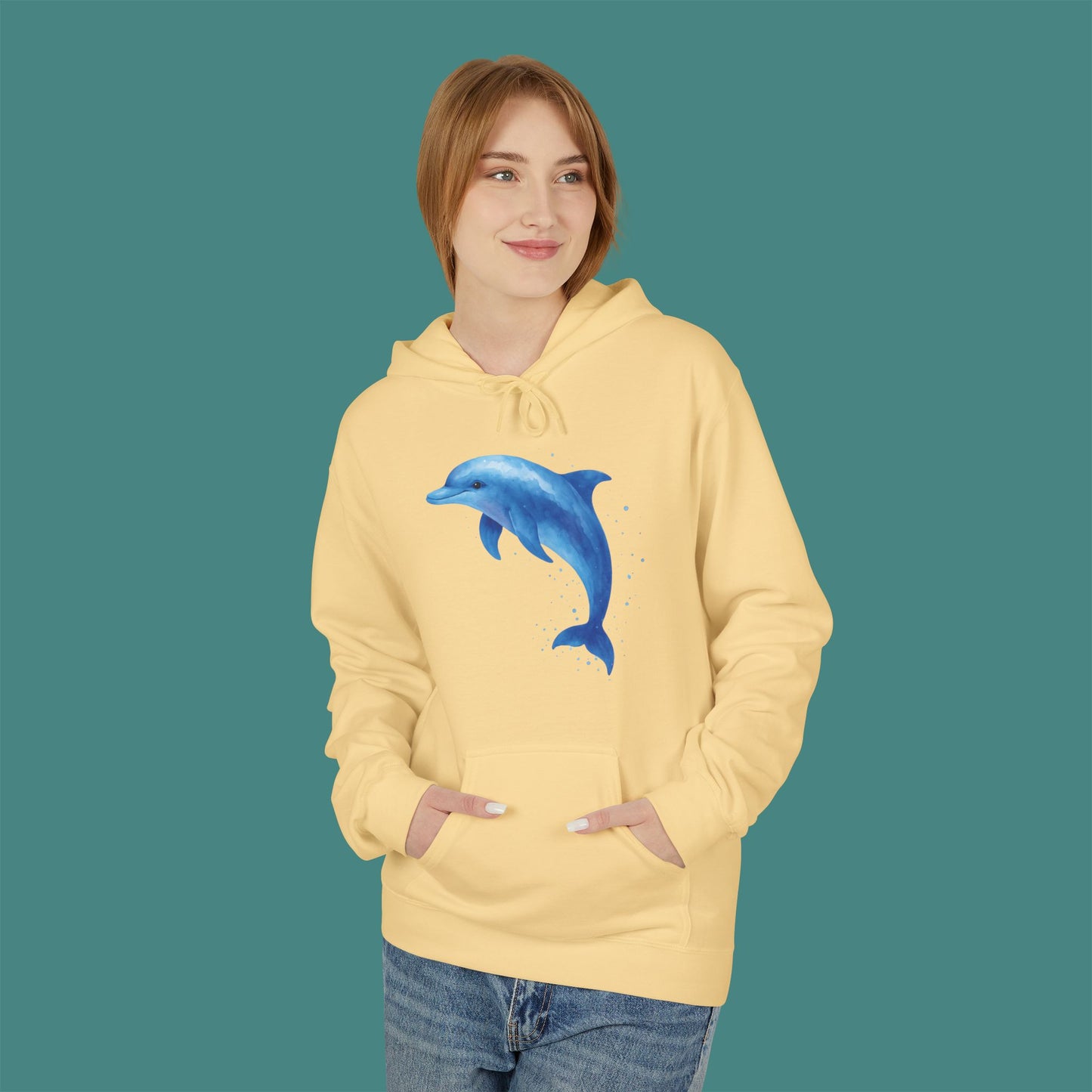 Watercolor Splash Dolphin Fleece Unisex Hoodie