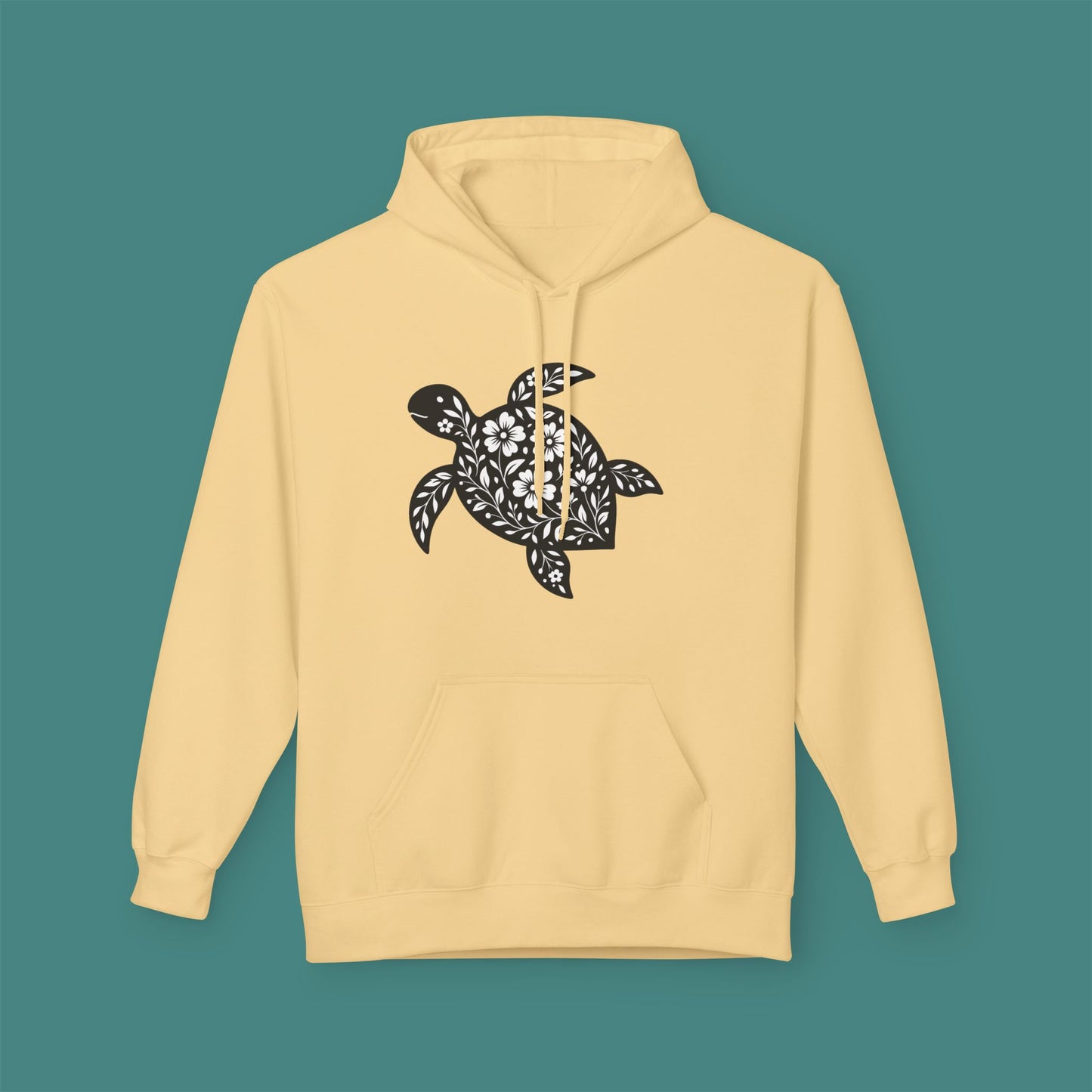Floral Turtle Silhouette Fleece Unisex Hoodie